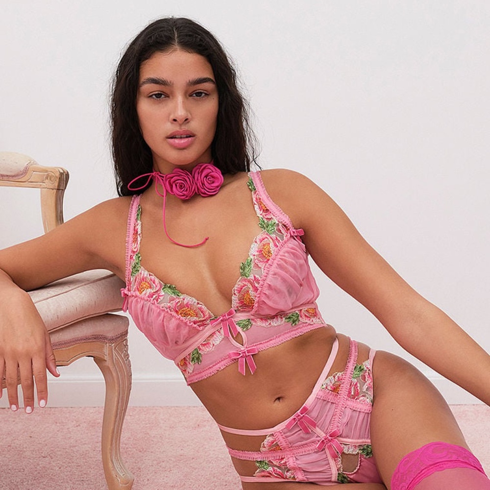 For Love And Lemons Needle Point Roses Corset Top Pink Medium NEW